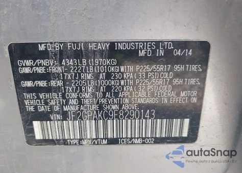 2014 Subaru Xv Crosstrek 2.0I Limited из США, поврежденный, VIN JF2GPAKC9E8290143